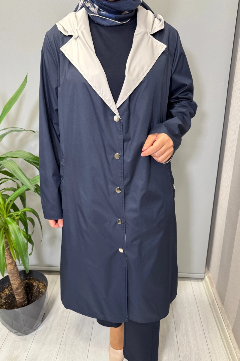 Miss Dalida Çift Taraflı Hafif Yumoş Mont Lacivert-Ekru T25PF-8012 görsel 5