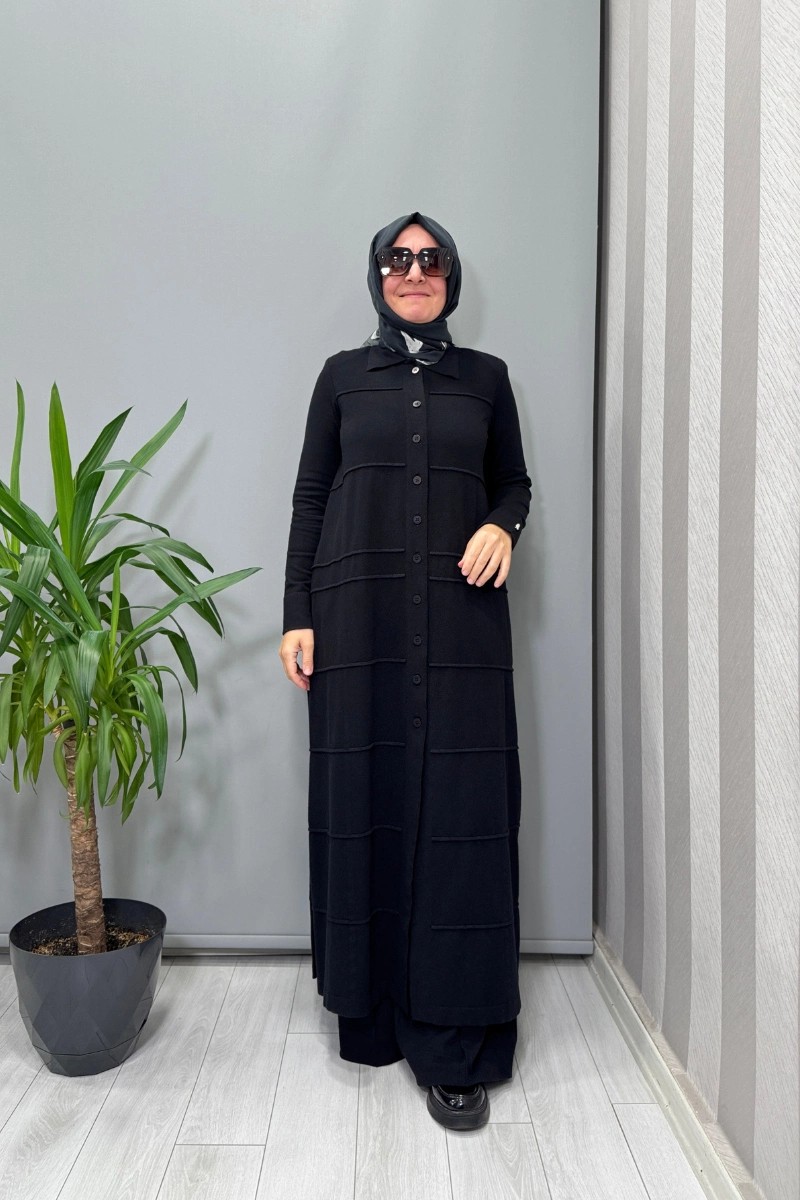 Miss Dalida Gömlek Yaka Uzun Triko Hırka Siyah T25PF-9002