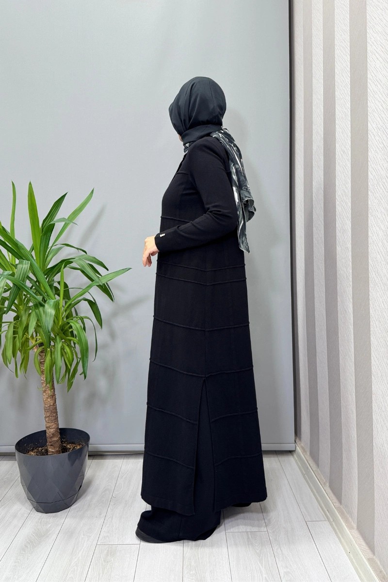 Miss Dalida Gömlek Yaka Uzun Triko Hırka Siyah T25PF-9002 görsel 2
