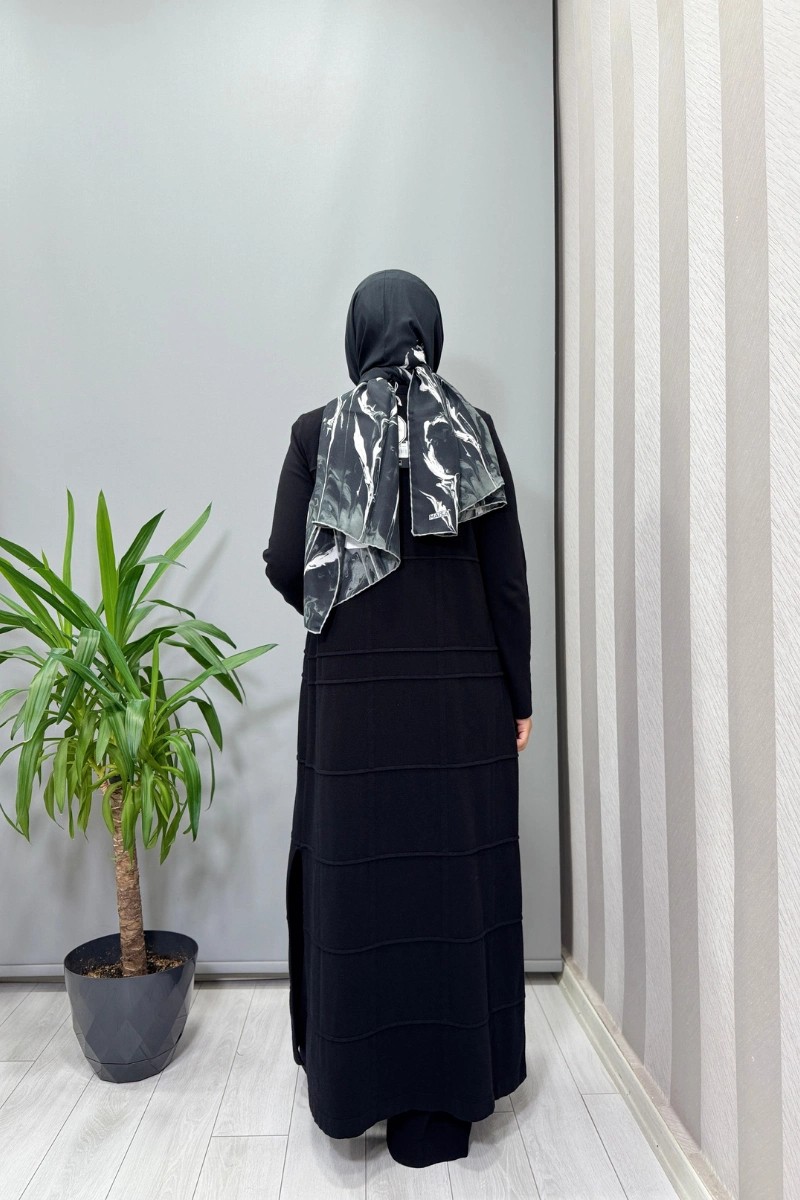 Miss Dalida Gömlek Yaka Uzun Triko Hırka Siyah T25PF-9002 görsel 3