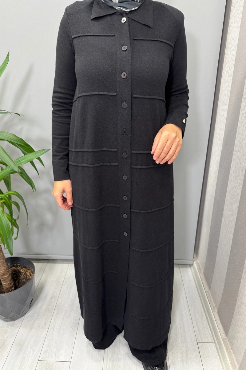 Miss Dalida Gömlek Yaka Uzun Triko Hırka Siyah T25PF-9002 görsel 4
