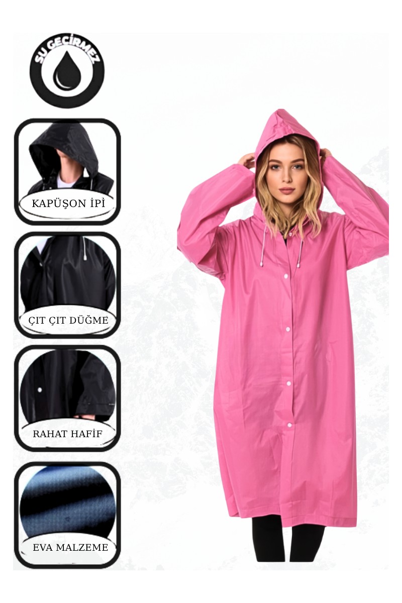 Bonjour Gift & Hobby Siyah Unisex Eva Kumaş Su Rüzgar Geçirmez Yetişkin Yağmurluk görsel 4