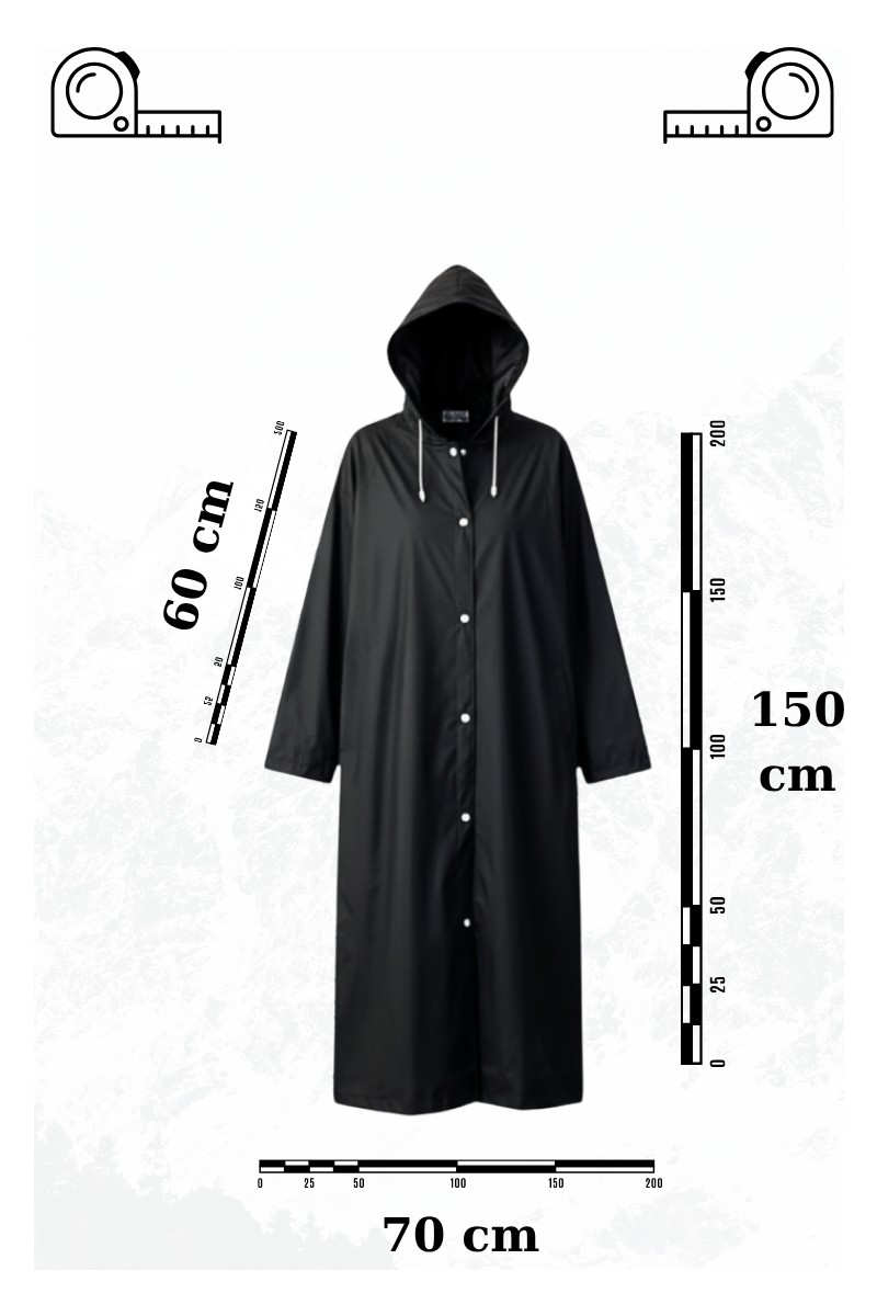 Bonjour Gift & Hobby Siyah Unisex Eva Kumaş Su Rüzgar Geçirmez Yetişkin Yağmurluk görsel 8