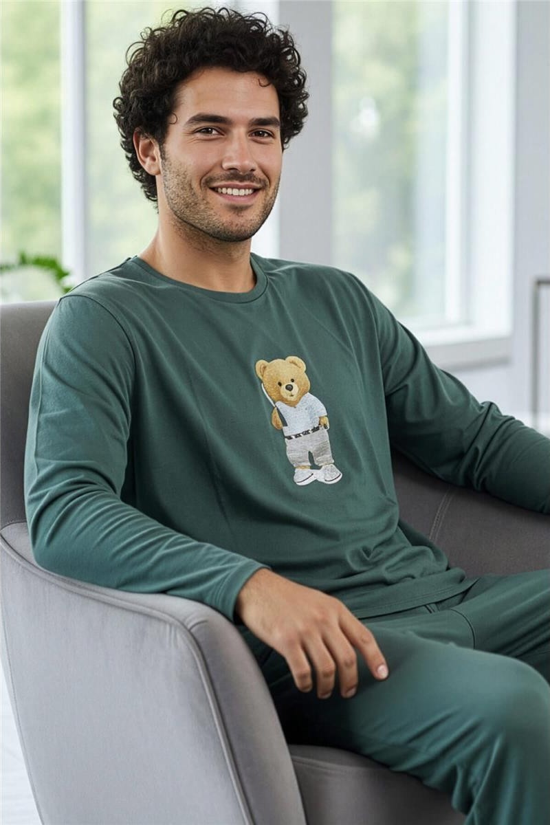 Pijama Evi Beyaz Bear Desenli Stylish Erkek Uzun Kol Pijama Takımı görsel 6