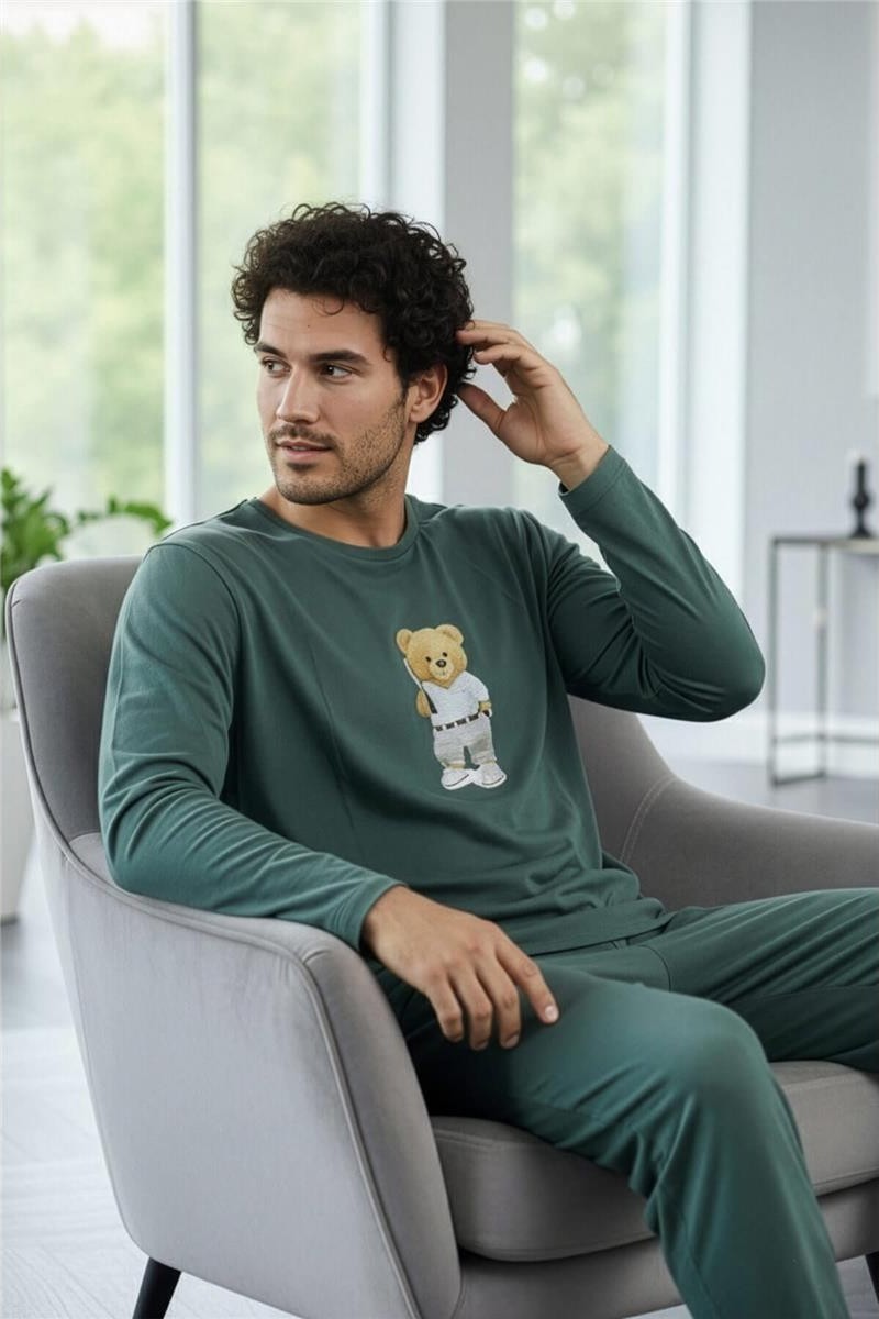 Pijama Evi Beyaz Bear Desenli Stylish Erkek Uzun Kol Pijama Takımı görsel 7