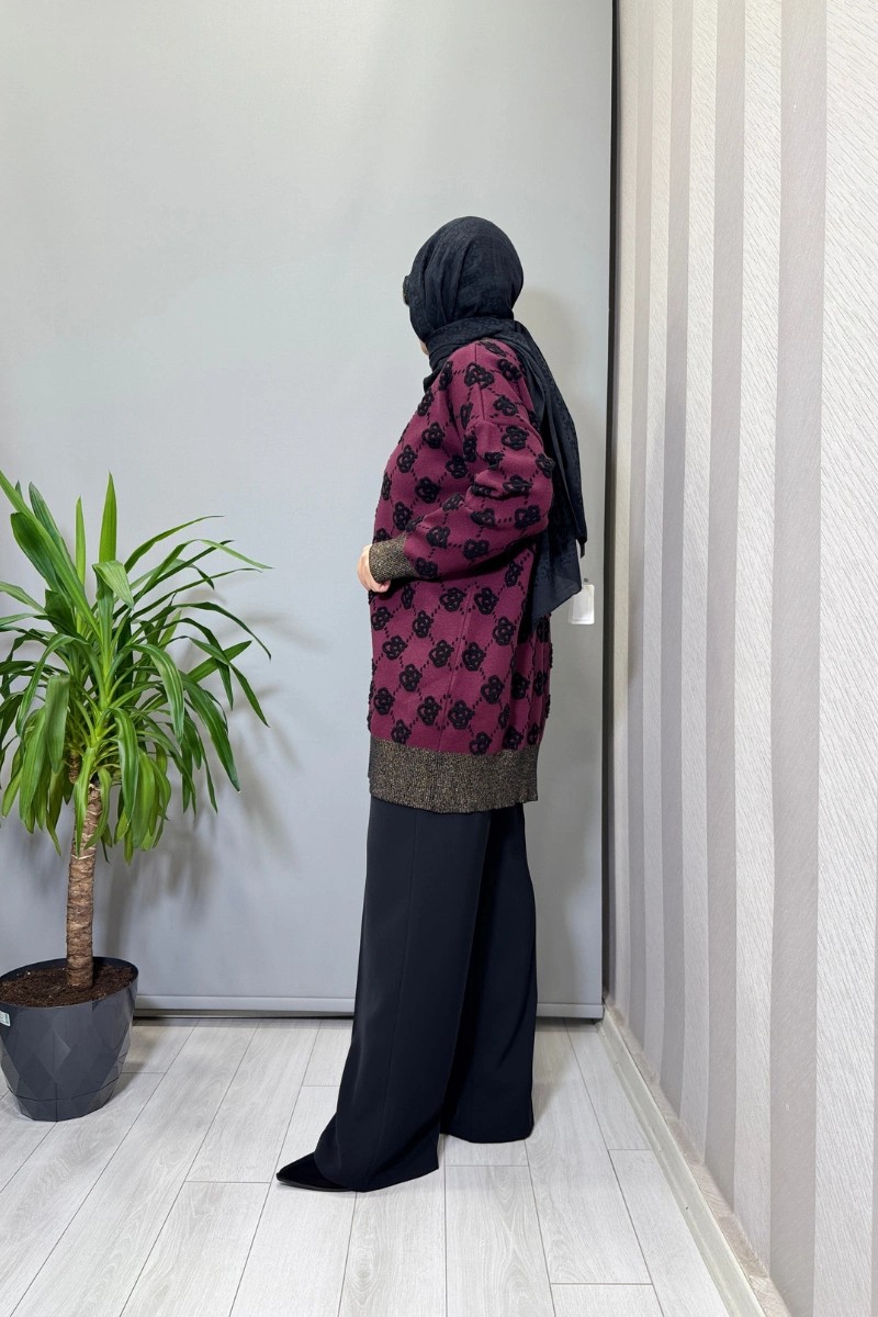 Ghisa Hırka Siyah-Mürdüm 26KOBHRK3347 görsel 2