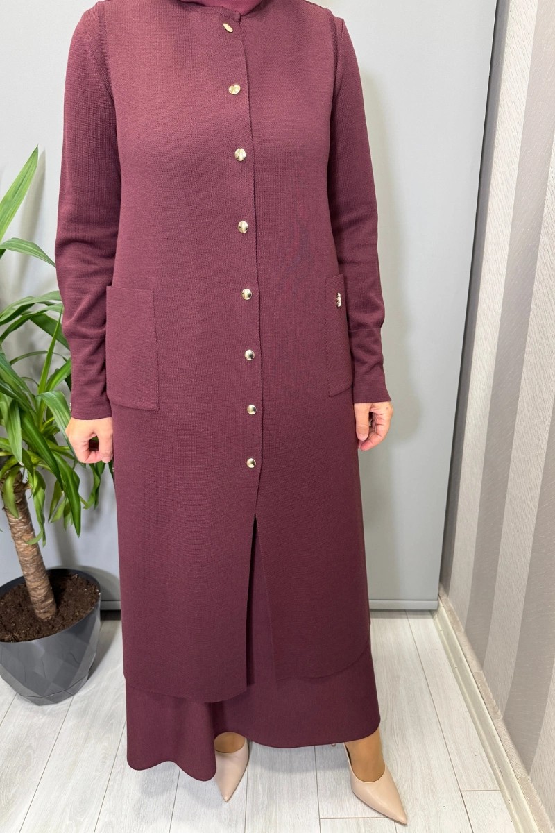 Miss Dalida Yuvarlak Yaka Çıtçıtlı Triko Yelek Bordo T26K-1002 görsel 3