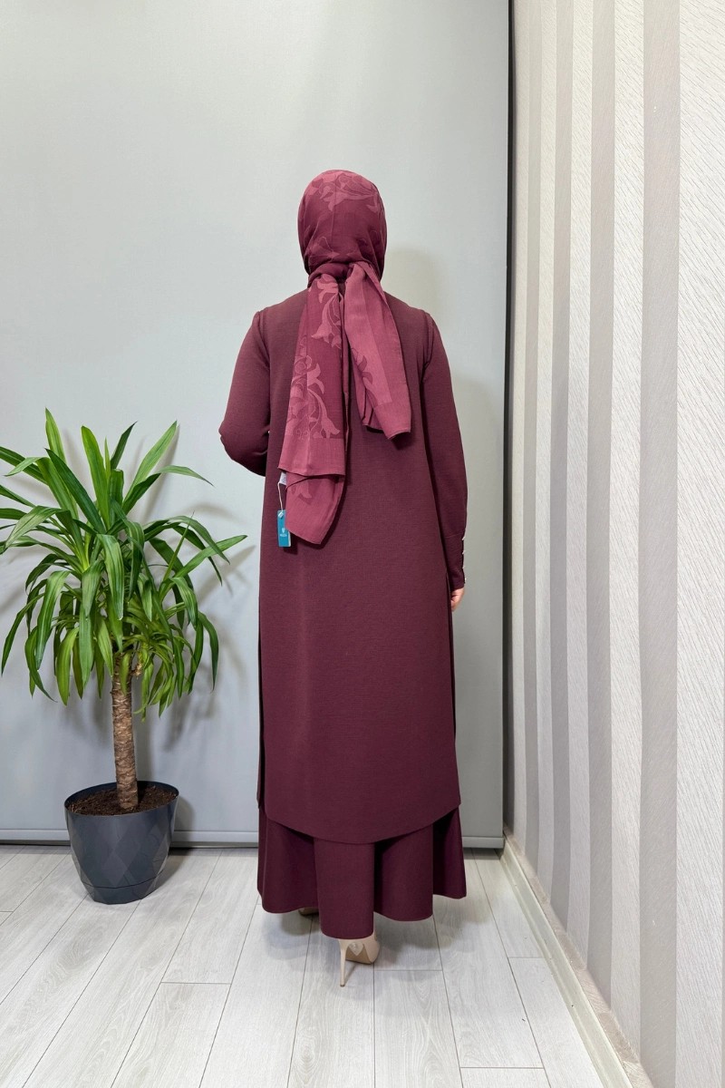 Miss Dalida Yuvarlak Yaka Çıtçıtlı Triko Yelek Bordo T26K-1002 görsel 4