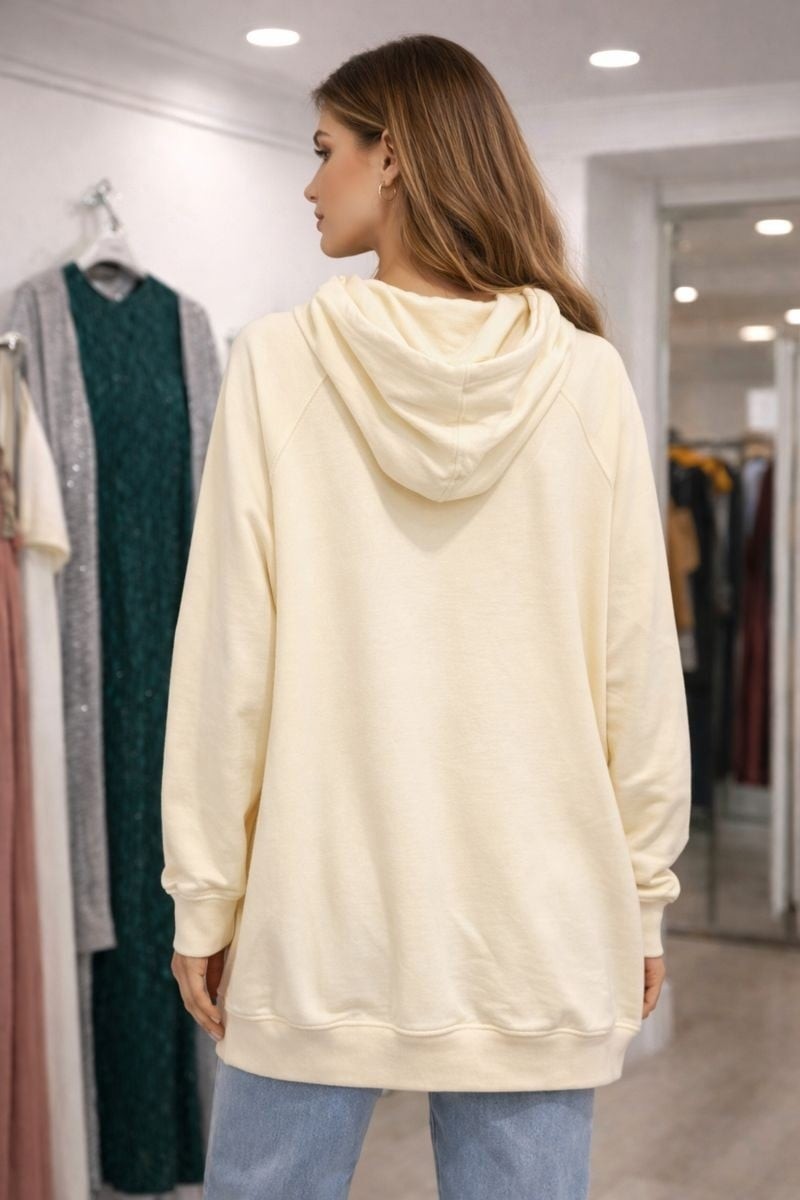 BezeXL Büyük Beden Kapüşonlu Sweatşhirt Ekru görsel 3