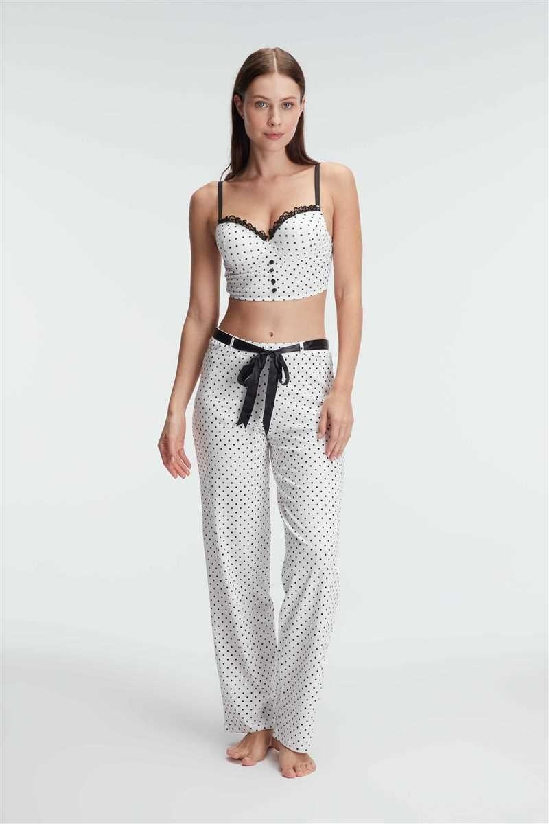 Beruflic Angel Fantezi Bralet Sütyen Pamuklu Puantiye Desenli Desteksiz Dantel Detaylı Pijama Takımı