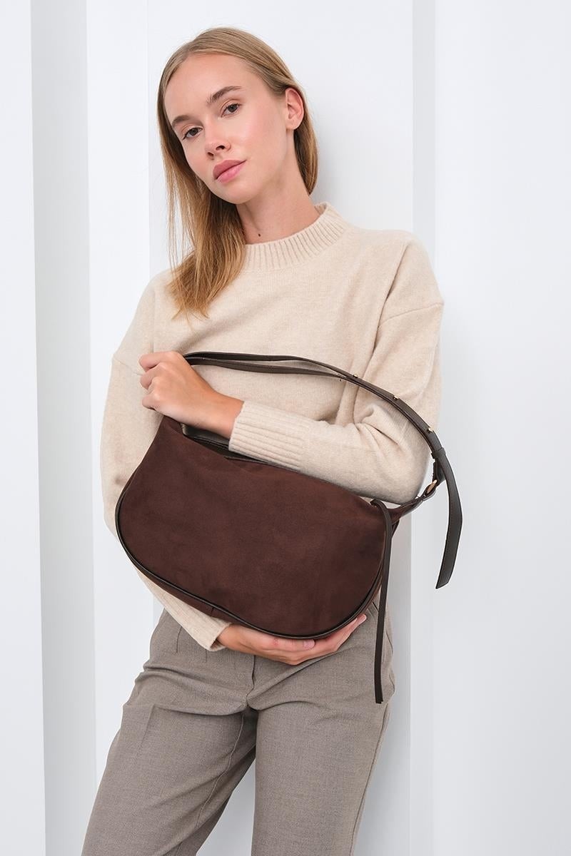 Shule Bags Poppin Süet Omuz Çantası Kahve Şık Görünüm ve Ergonomik Tasarım ile Günlük Kullanım İçin görsel 5