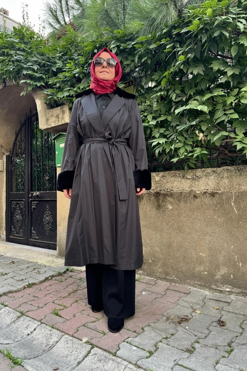 Miss Dalida Kürklü Triko Astarlı Trençkot Siyah T25K-8005