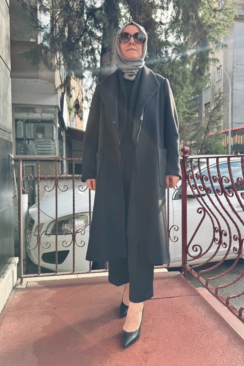 Misswhence Fermuar Detaylı Kemerli Kaşe Kap Siyah 36411