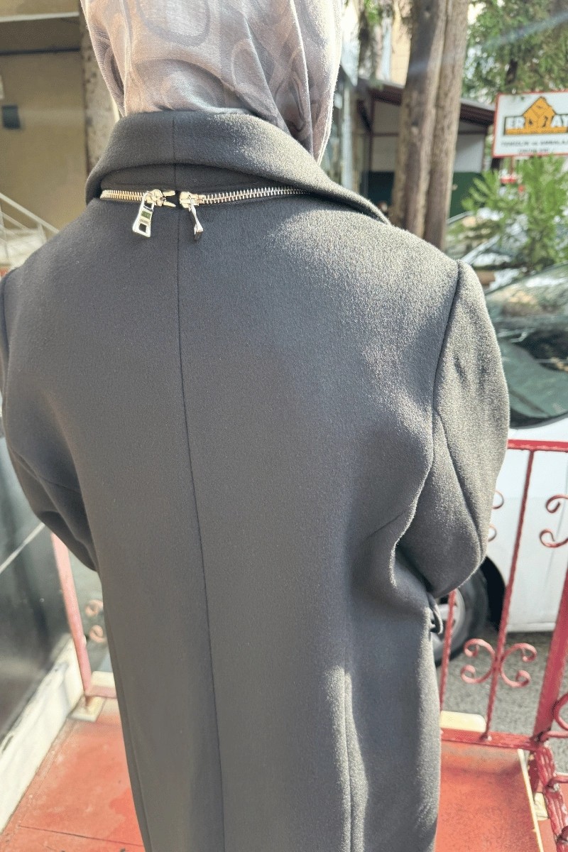 Misswhence Fermuar Detaylı Kemerli Kaşe Kap Siyah 36411 görsel 3