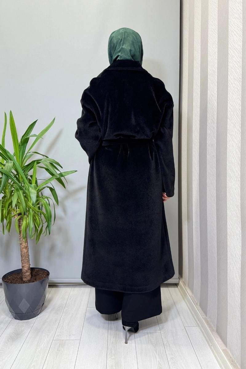 Almarwah Çıtçıtlı Kuşaklı Kaban Siyah 505322 görsel 3