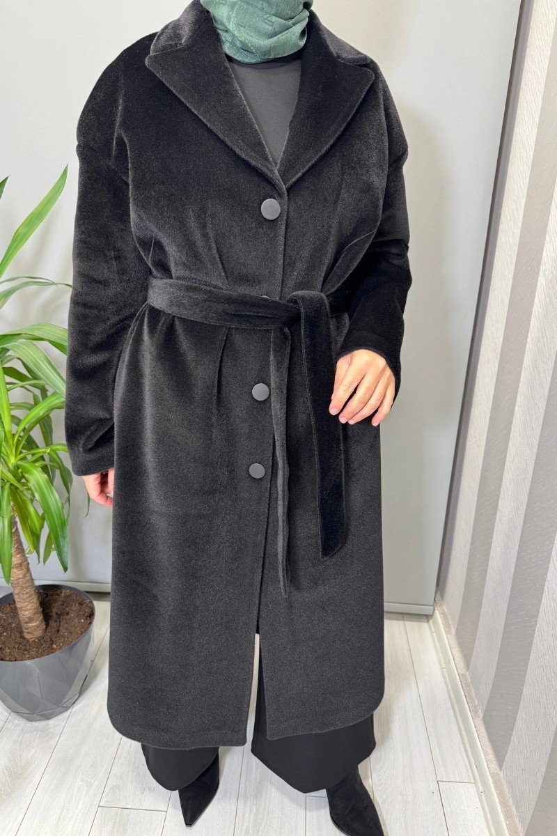 Almarwah Çıtçıtlı Kuşaklı Kaban Siyah 505322 görsel 4