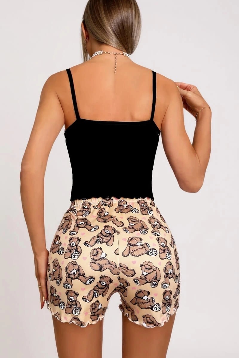 Findit Renkli Ayıcık Desenli Askılı Şortlu Kadın Pijama Takımı görsel 4