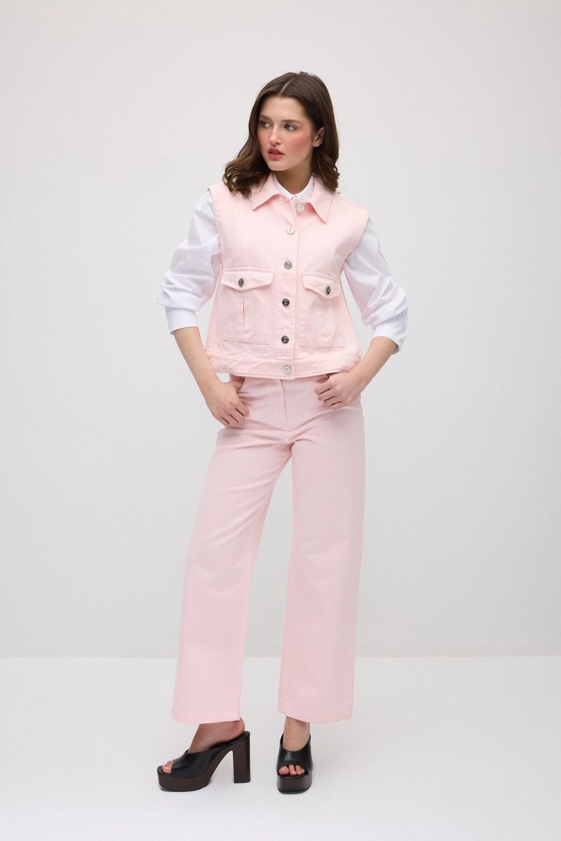 Gusto 5 Cepli Boru Paça Denim Pantolon - Pembe