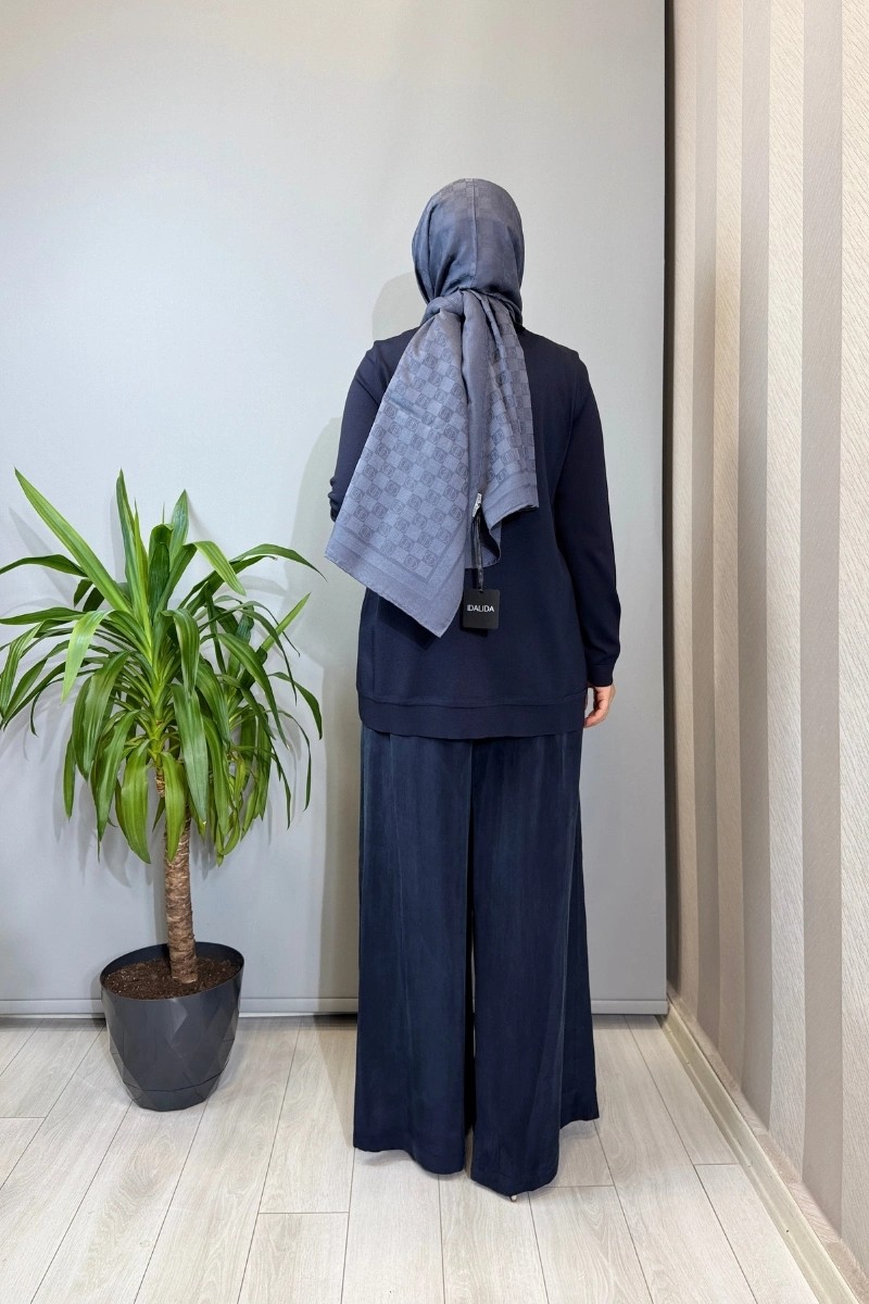 Miss Dalida Fermuarlı Cupro Detaylı Triko Ceket Lacivert T26Y-8203 görsel 4