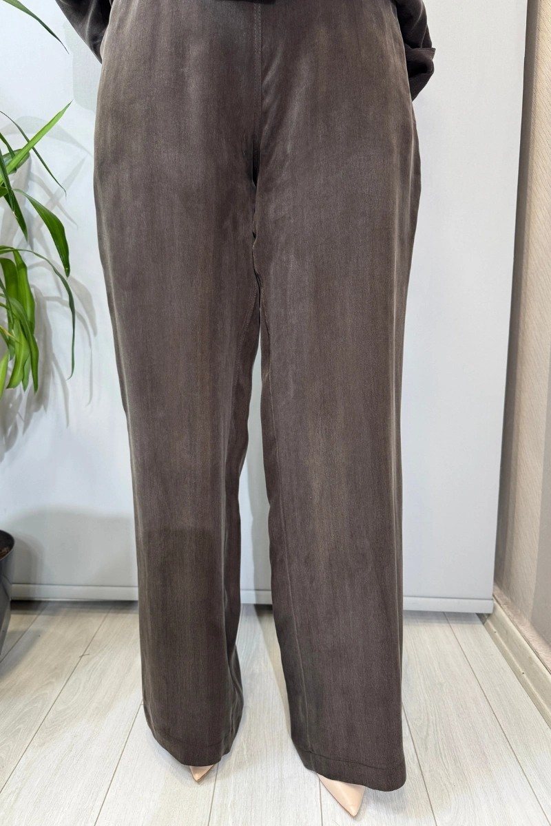 Miss Dalida Bol Paça Basic Cupro Pantolon Kahve T26Y-7003