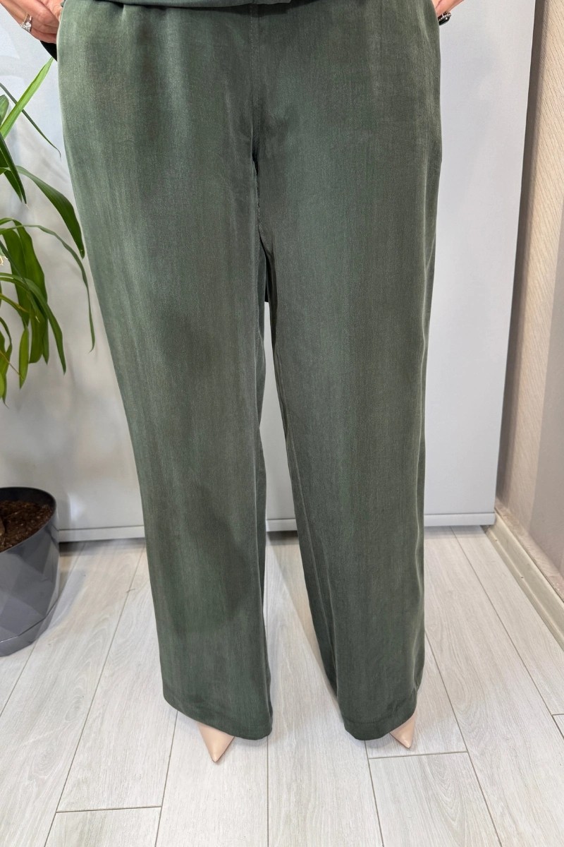 Miss Dalida Bol Paça Basic Cupro Pantolon Haki T26Y-7003