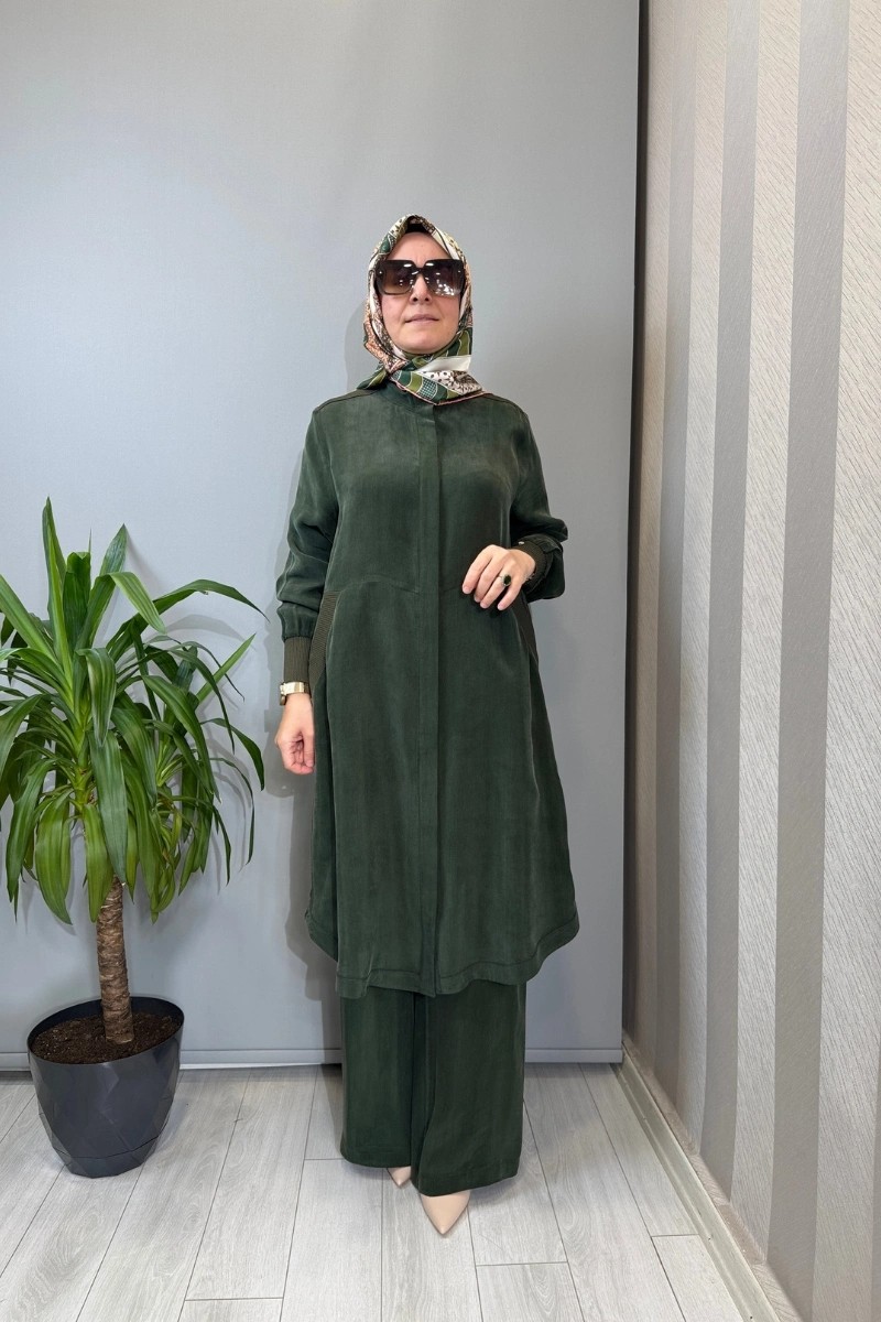 Miss Dalida Bol Paça Basic Cupro Pantolon Haki T26Y-7003 görsel 2