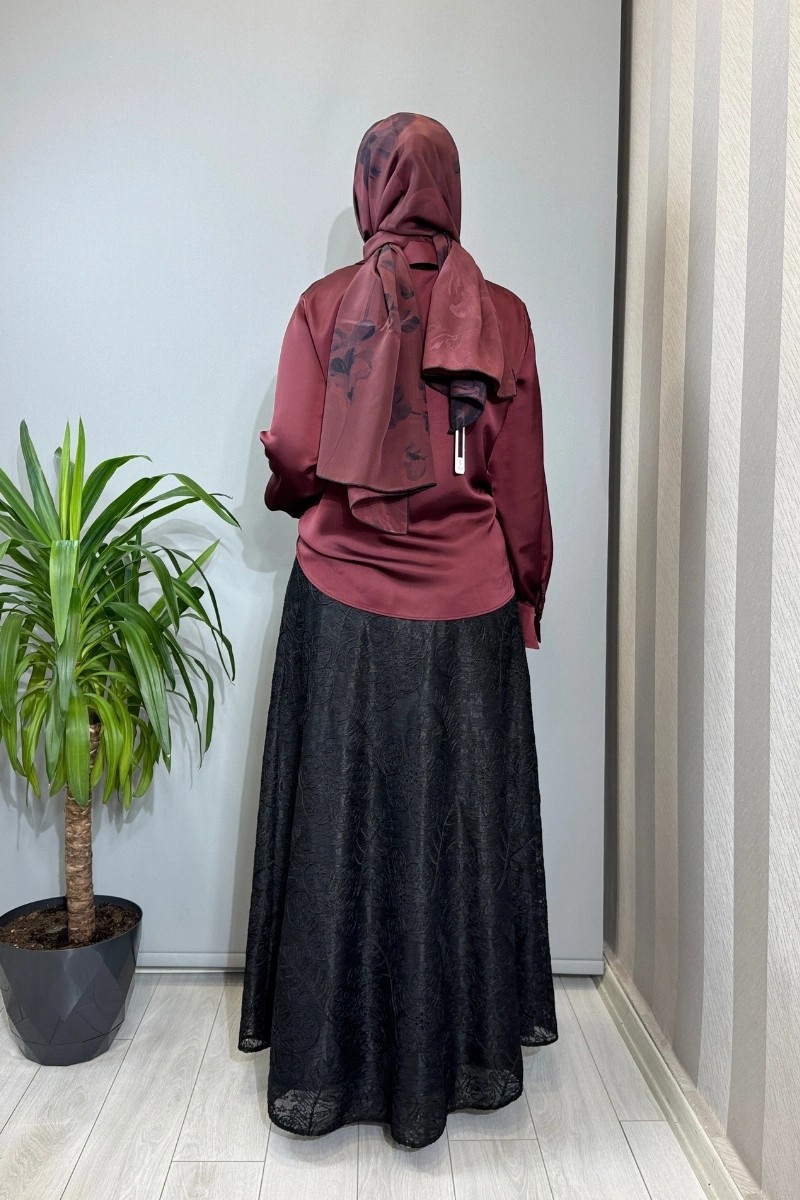 Clande Güpürlü Etek Siyah 2601-2000 görsel 3