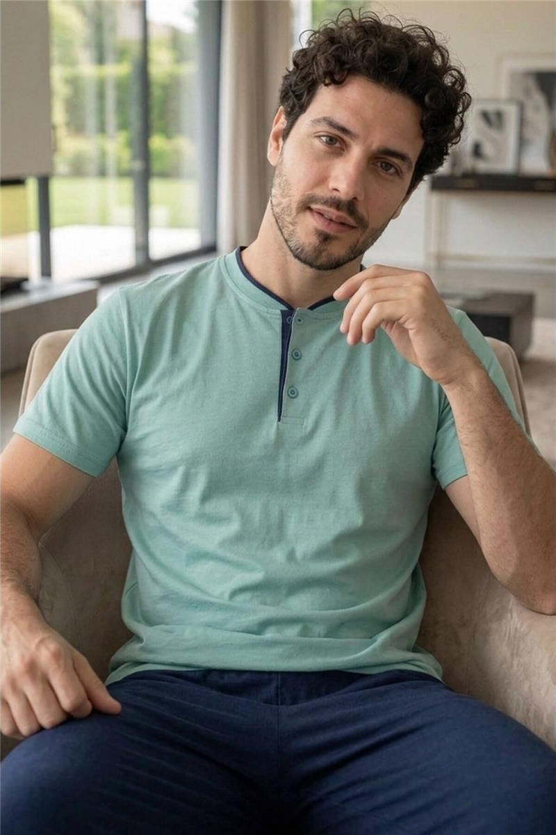 Pijama Evi Burgundy Wine Kısa Kollu Pat Detaylı Elegant Erkek Pijama Takımı