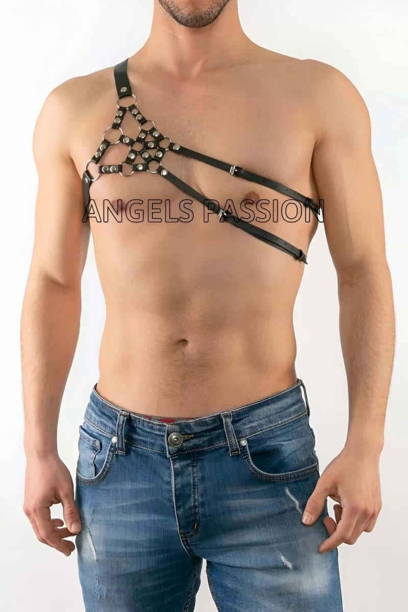 Beruflic Erkek Tek Omuz Deri Harness - Erkek Fantazi Iç Giyim - Erkek Deri Erotik Iç Giyim - BRFM14 görsel 2