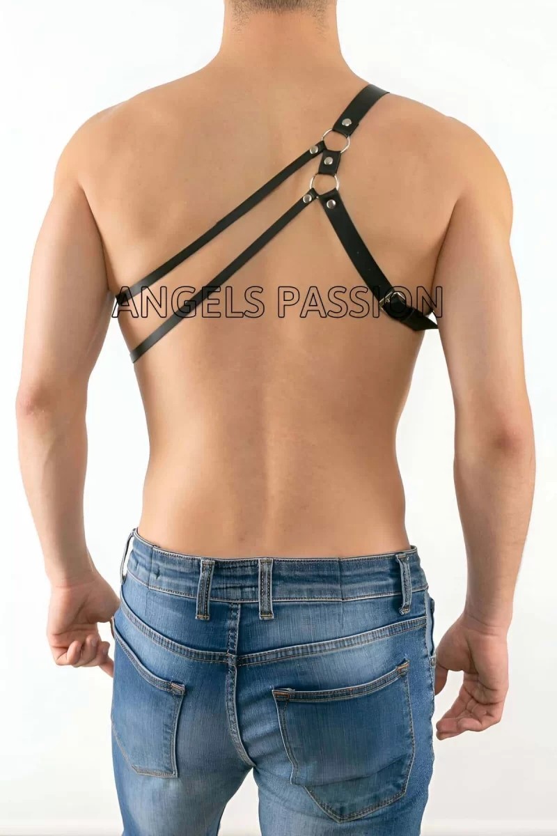 Beruflic Erkek Tek Omuz Deri Harness - Erkek Fantazi Iç Giyim - Erkek Deri Erotik Iç Giyim - BRFM14 görsel 3