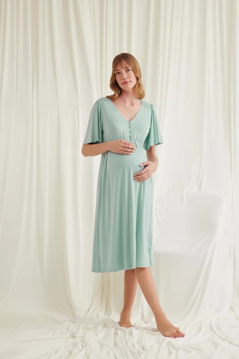 Beruflic Giyim Dantelli Önü Düğmeli Hamile Lohusa Viskon Gecelik Beruflic görsel 2