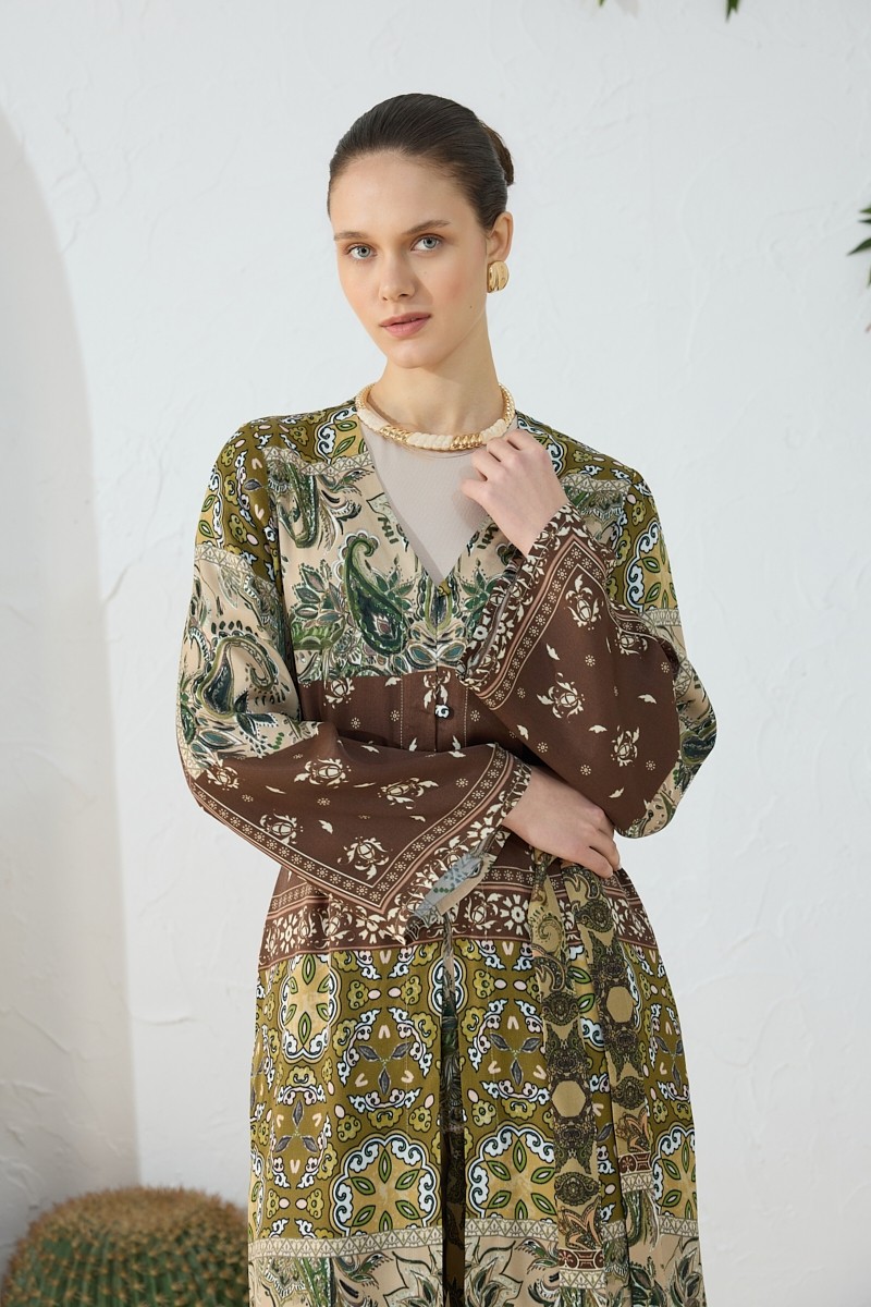Aker Haki Desenli Britli Kimono görsel 5