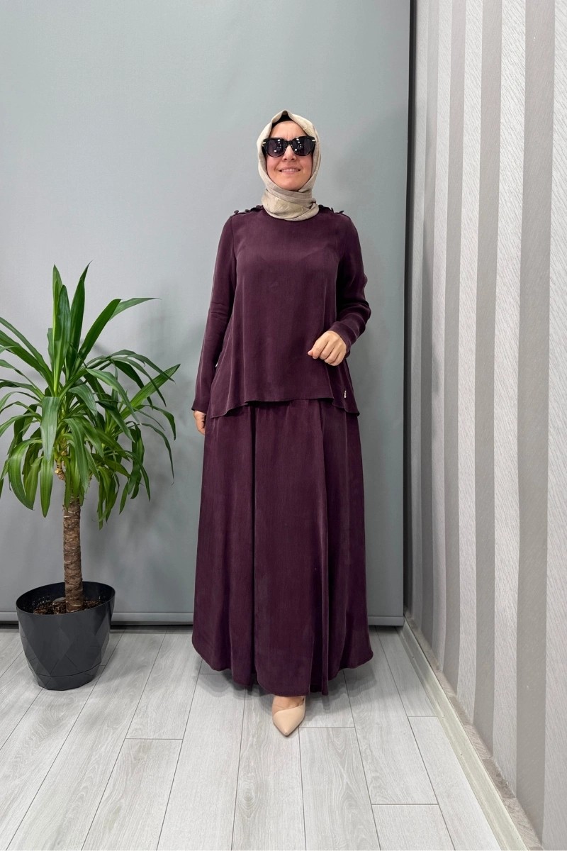 Miss Dalida Missdalida Yandan Fermuarlı Kloş Cupro Ipek Etek Bordo T25Y-2003 görsel 2