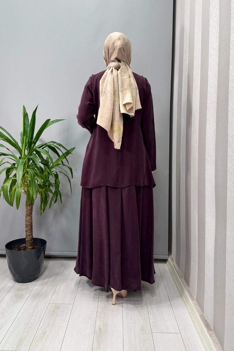 Miss Dalida Missdalida Yandan Fermuarlı Kloş Cupro Ipek Etek Bordo T25Y-2003 görsel 3