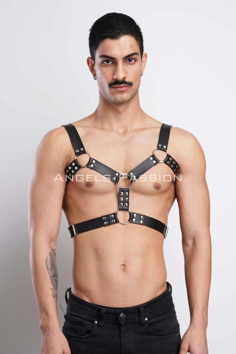 bebekokusu Erkek Deri Göğüs Harness, Erkek Parti Akseuar, Partywear - BRFM78 görsel 2