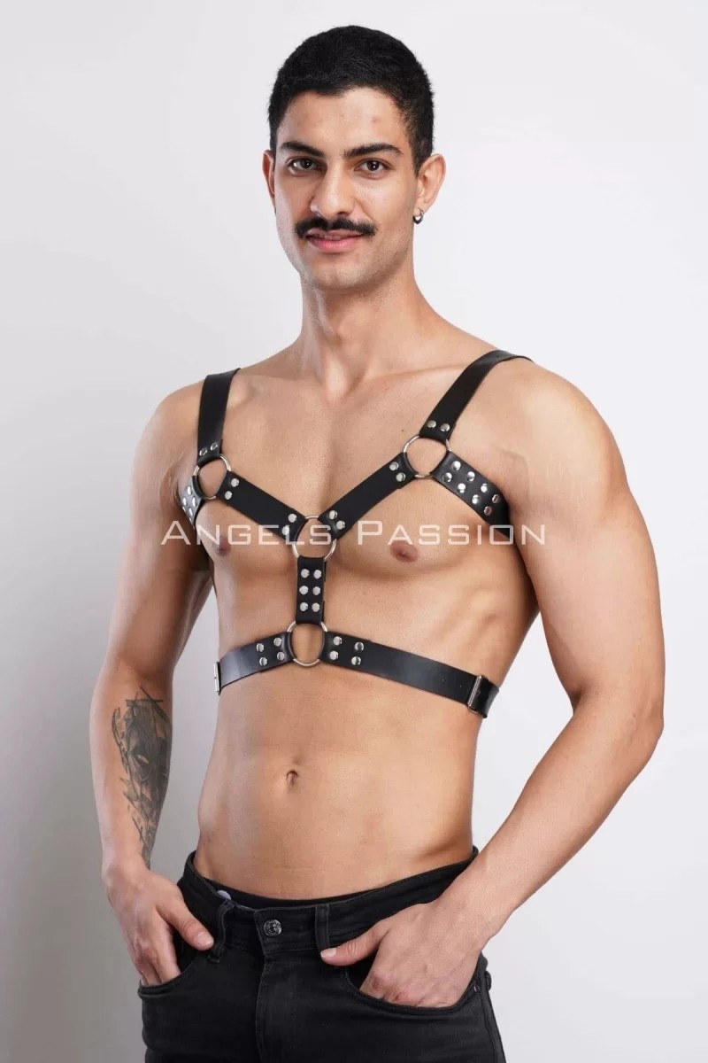 bebekokusu Erkek Deri Göğüs Harness, Erkek Parti Akseuar, Partywear - BRFM78 görsel 5