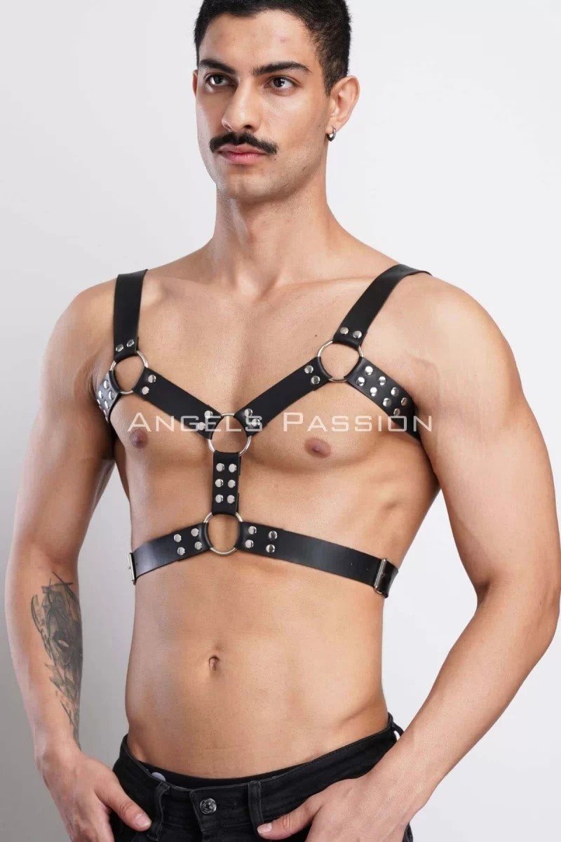 bebekokusu Erkek Deri Göğüs Harness, Erkek Parti Akseuar, Partywear - BRFM78 görsel 7