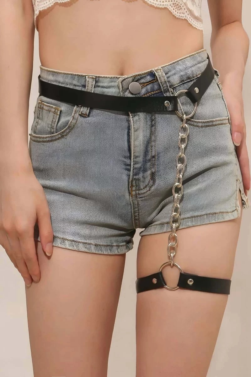bebekokusu Zincirli Ayarlanabilir Şık Deri Jartiyer Harness - BRF961 görsel 3