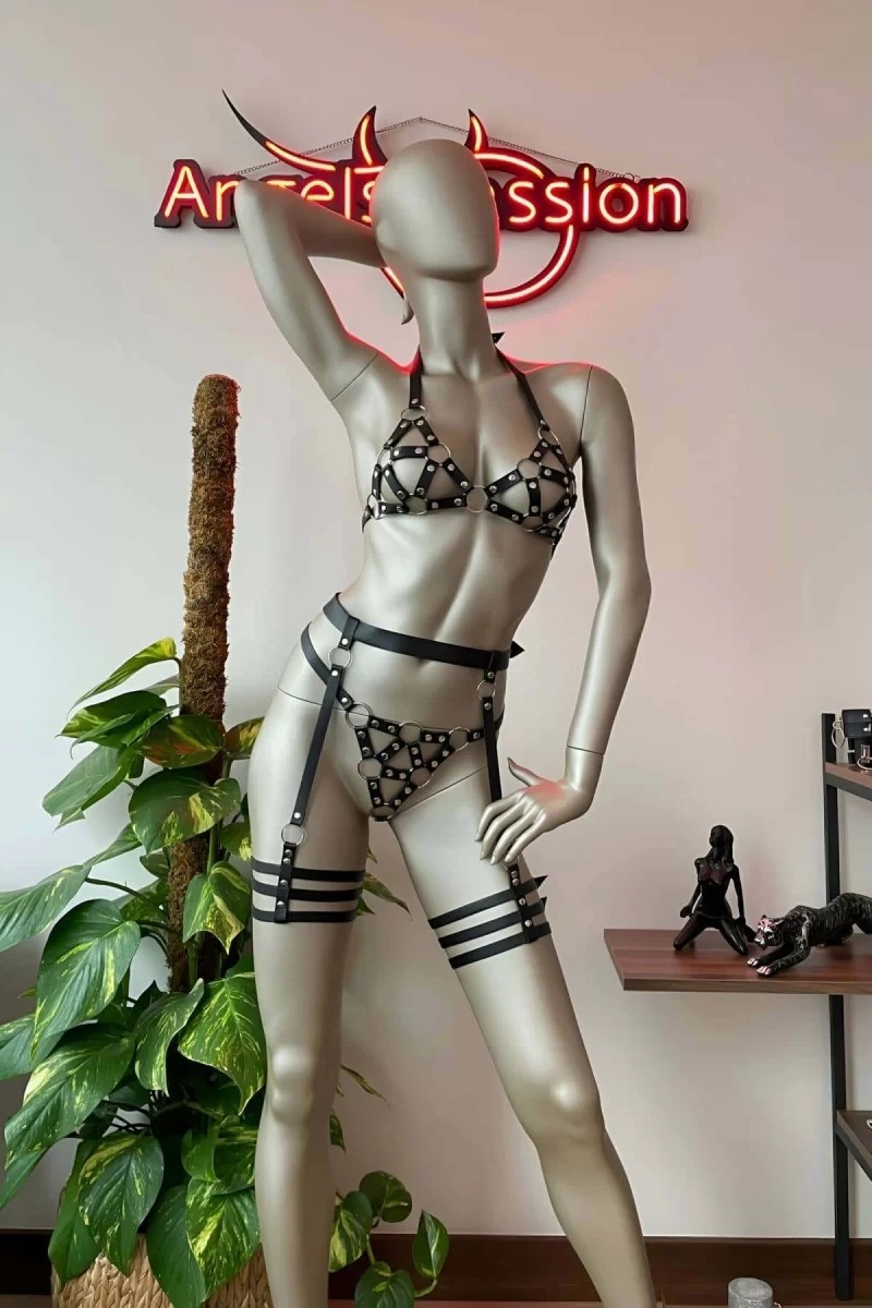 bebekokusu Siyah Deri Bdsm Fantazi Jartiyer Takım - BRF530 görsel 2