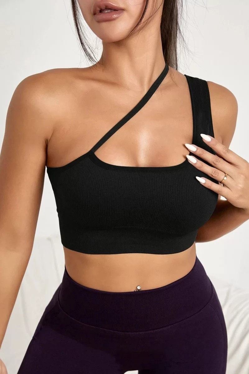bebekokusu Kadın Siyah Tek Omuzlu Çapraz Askılı Crop Top Büstiyer