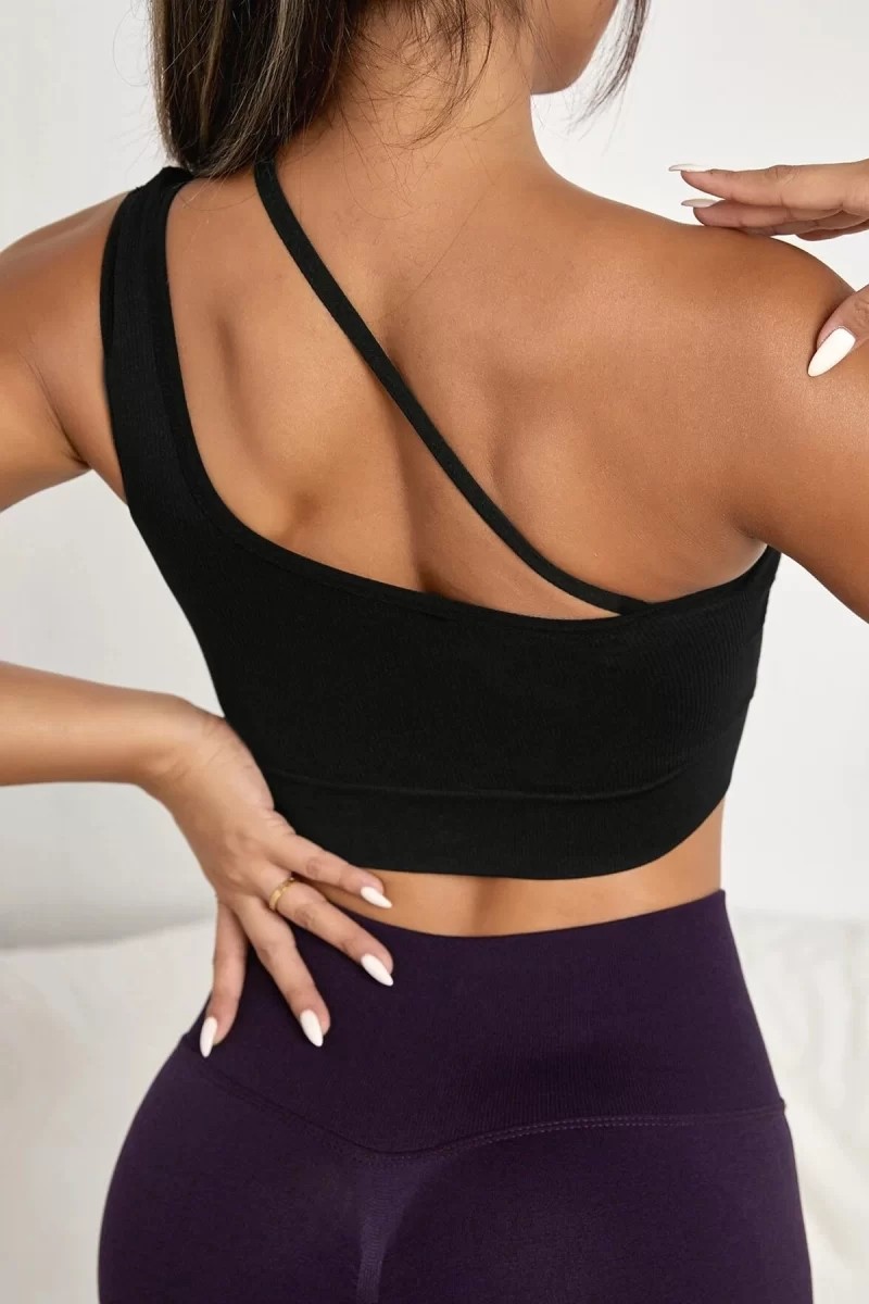 bebekokusu Kadın Siyah Tek Omuzlu Çapraz Askılı Crop Top Büstiyer görsel 2