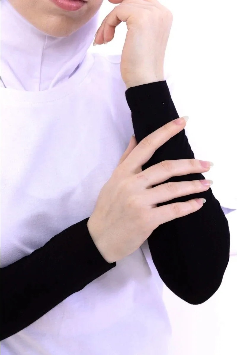Alivascarf Likralı Penye Kolluk Siyah - Pratik Kadın Tesettür Düz Namaz Kolluğu 1 Çift 40CM Viskon Hijab görsel 3