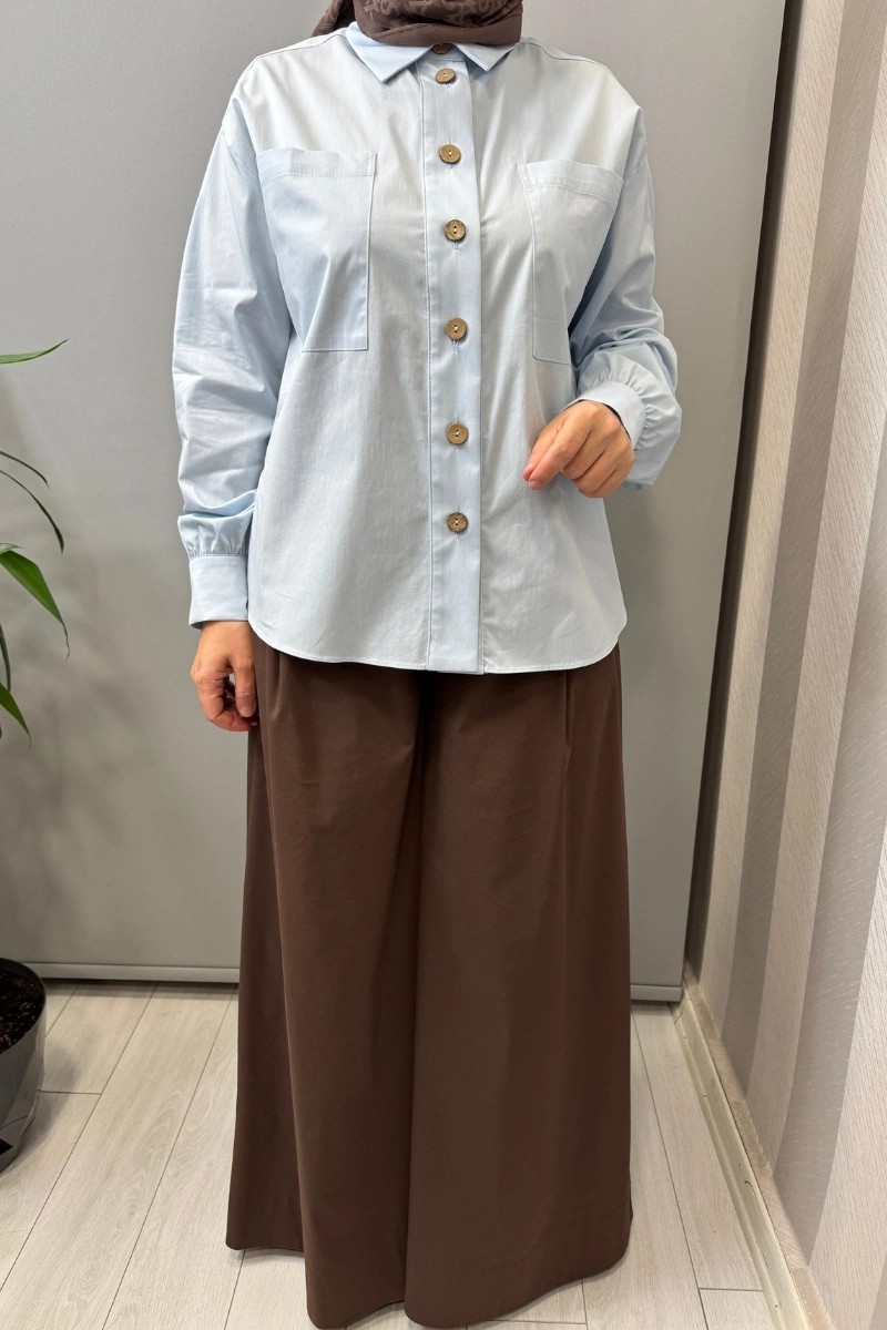 Almarwah Cep Detaylı Poplin Gömlek Bebe Mavisi 101003 görsel 4