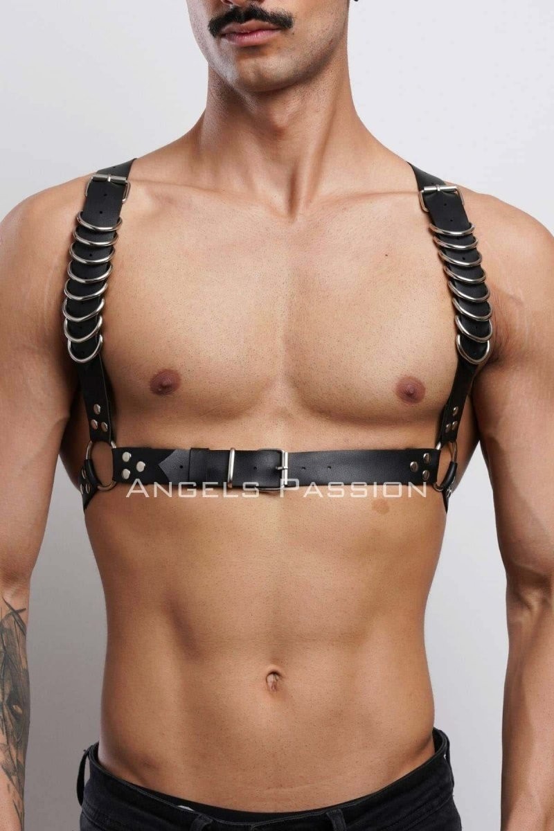 mery D Halka Detaylı Şık Erkek Göğüs Harness, Erkek Deri T-Shirt Aksesuar - BRFM92 Mery Woman görsel 2