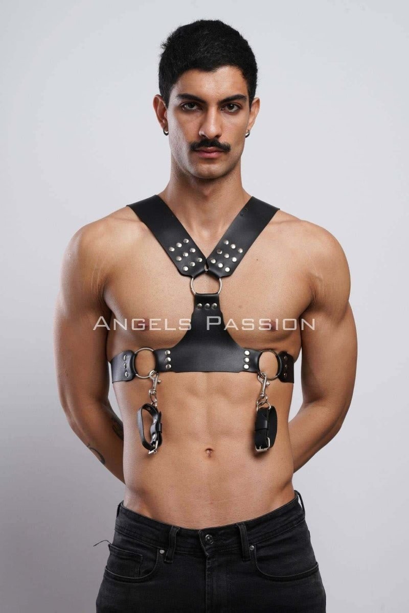 mery Kelepçeli Erkek Göğüs Harness, Deri Erkek Fantezi Harness, Kelepçeli Erkek Harness - BRFM121 görsel 3