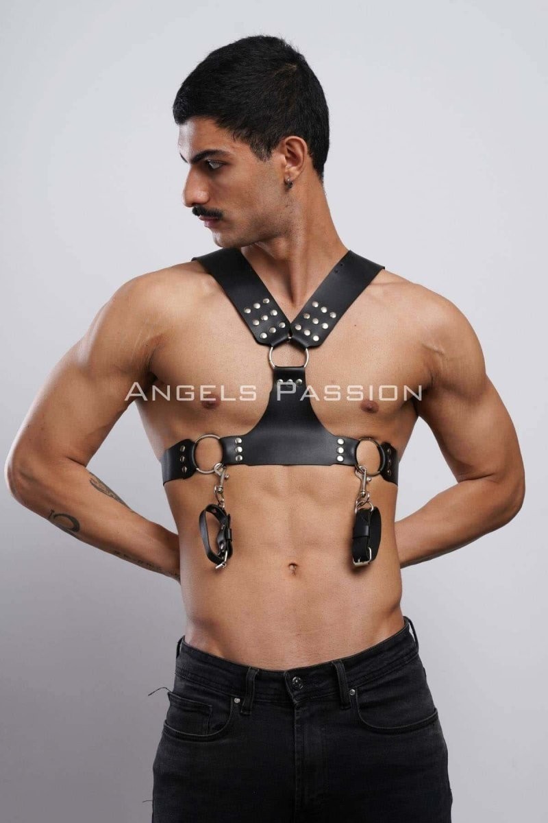 mery Kelepçeli Erkek Göğüs Harness, Deri Erkek Fantezi Harness, Kelepçeli Erkek Harness - BRFM121 görsel 7