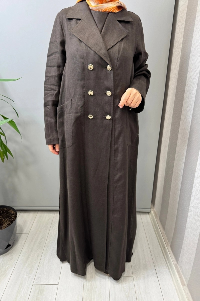 Miss Dalida Tam Boy Kruvaze Keten Ceket Kahve 2268281 görsel 3