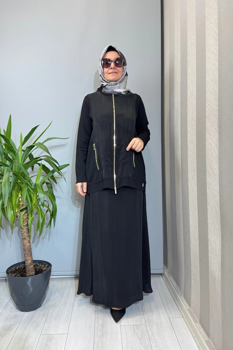 Miss Dalida Düz Renk Cupro Etek Siyah T26Y-2007 görsel 2