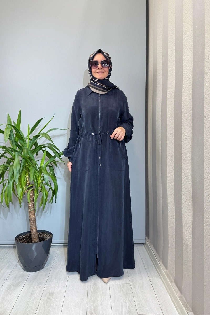 Miss Dalida Fermuarlı Beli Büzgülü Cupro Kap Lacivert 2268329