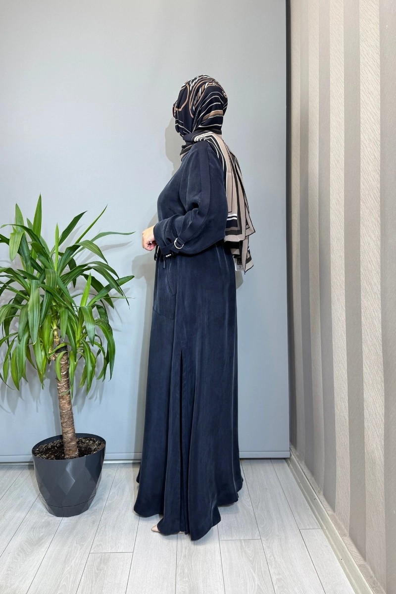 Miss Dalida Fermuarlı Beli Büzgülü Cupro Kap Lacivert 2268329 görsel 2
